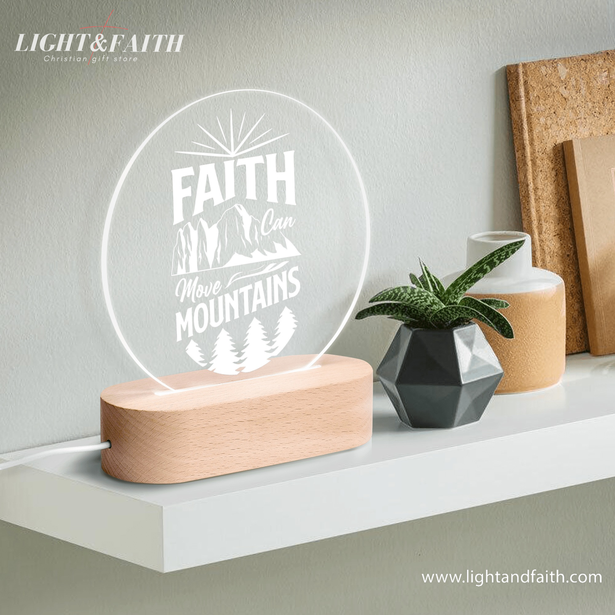 Faith Can Move Moutains LED Light, Christian Bible Verse Lamp, Inspirational Acrylic Night Light, Religious Home Decor, Faith Gift for Believers. NLLAF34